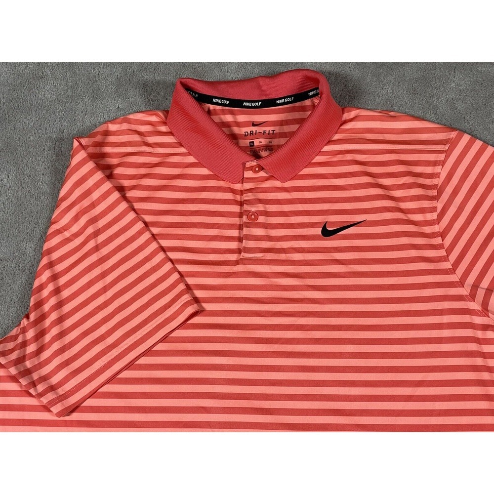 Nike Polo Shirt Mens Size XL Pink Striped Dri Fit Golf Casual Short Sleeve